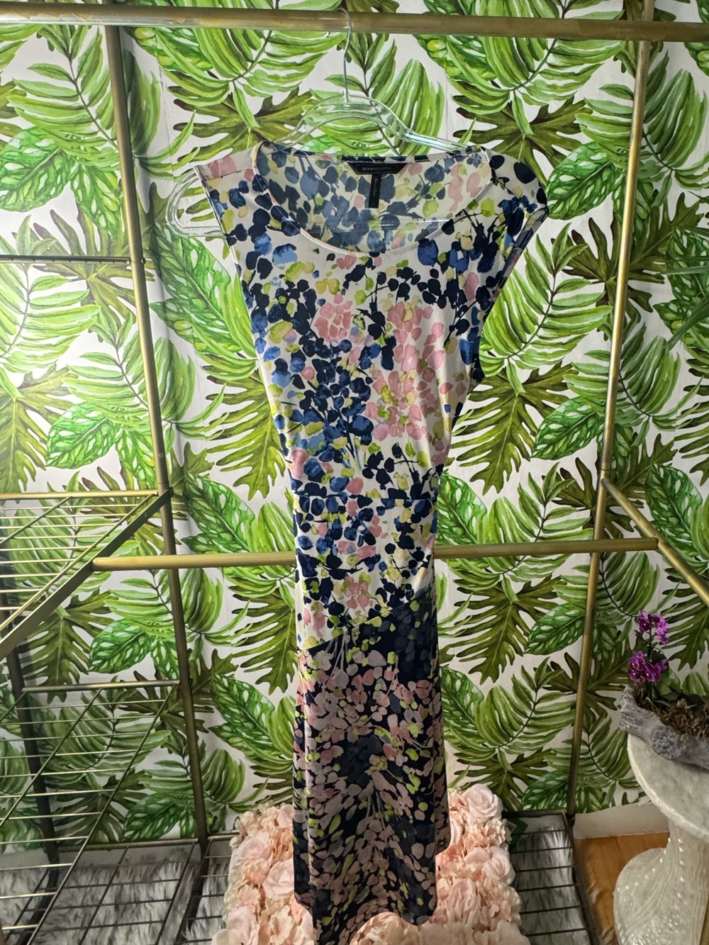 BCBGMaxAzria Floral Blouse in Navy, Pink & Green